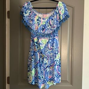 Lilly Pulitzer La Fortuna off the shoulder romper in blue peri pinch pinch M